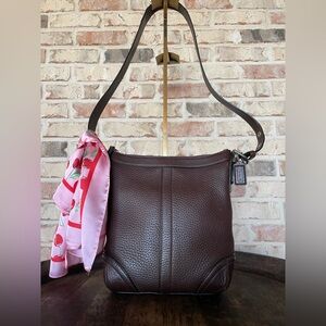 COACH Brown Pebbled Leather Crossbody Shoulder Bag W/Unbranded Cherry Scarf